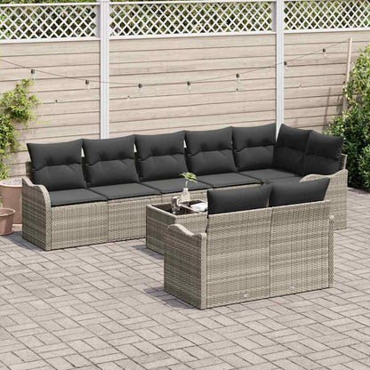 Set Divano da Giardino 9 pcs Grigio chiaro Poly Rattan | homemem39