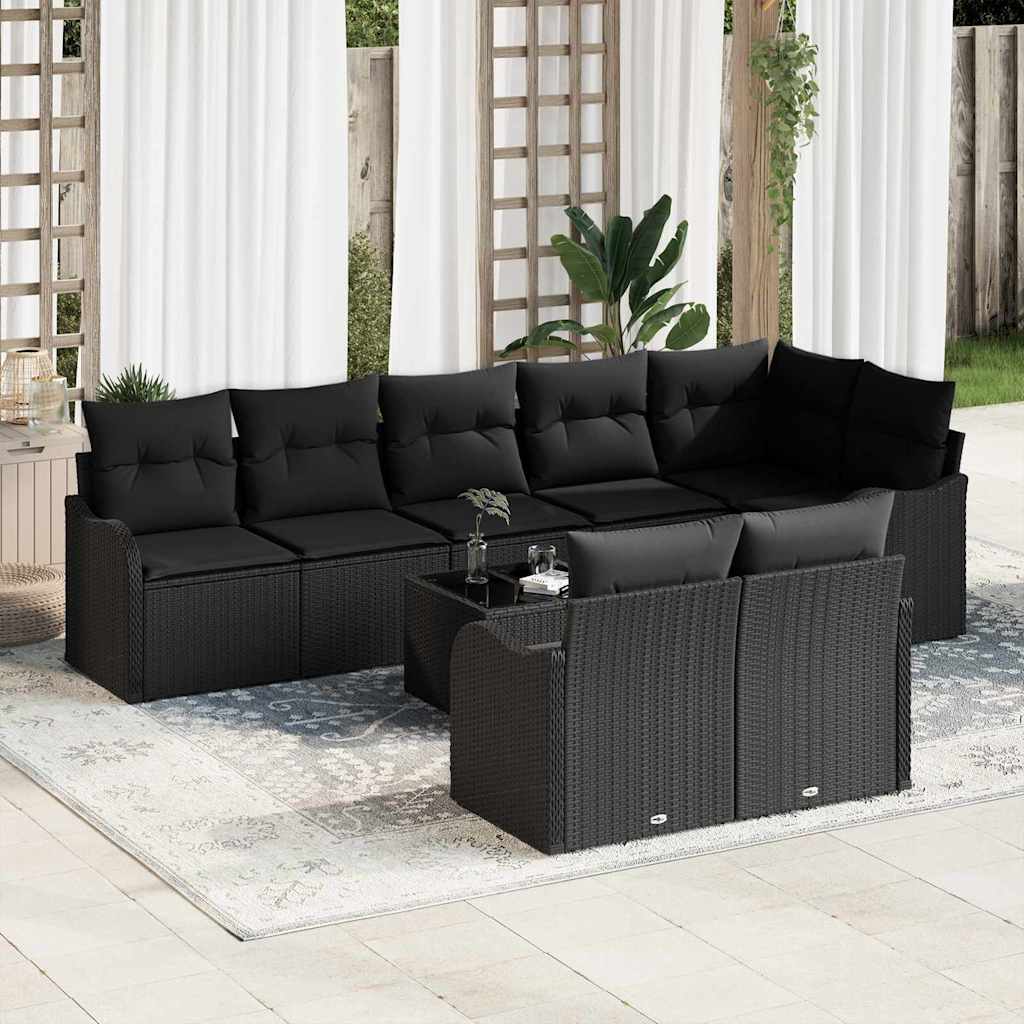 Set Divano da Giardino con archiviazione 9 pcs Nero polyrattan | homemem39