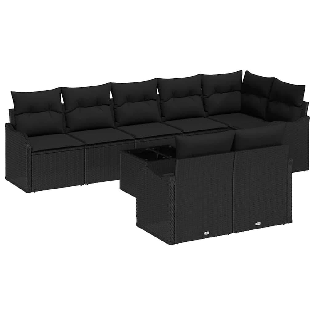 Set Divano da Giardino con archiviazione 9 pcs Nero polyrattan | homemem39