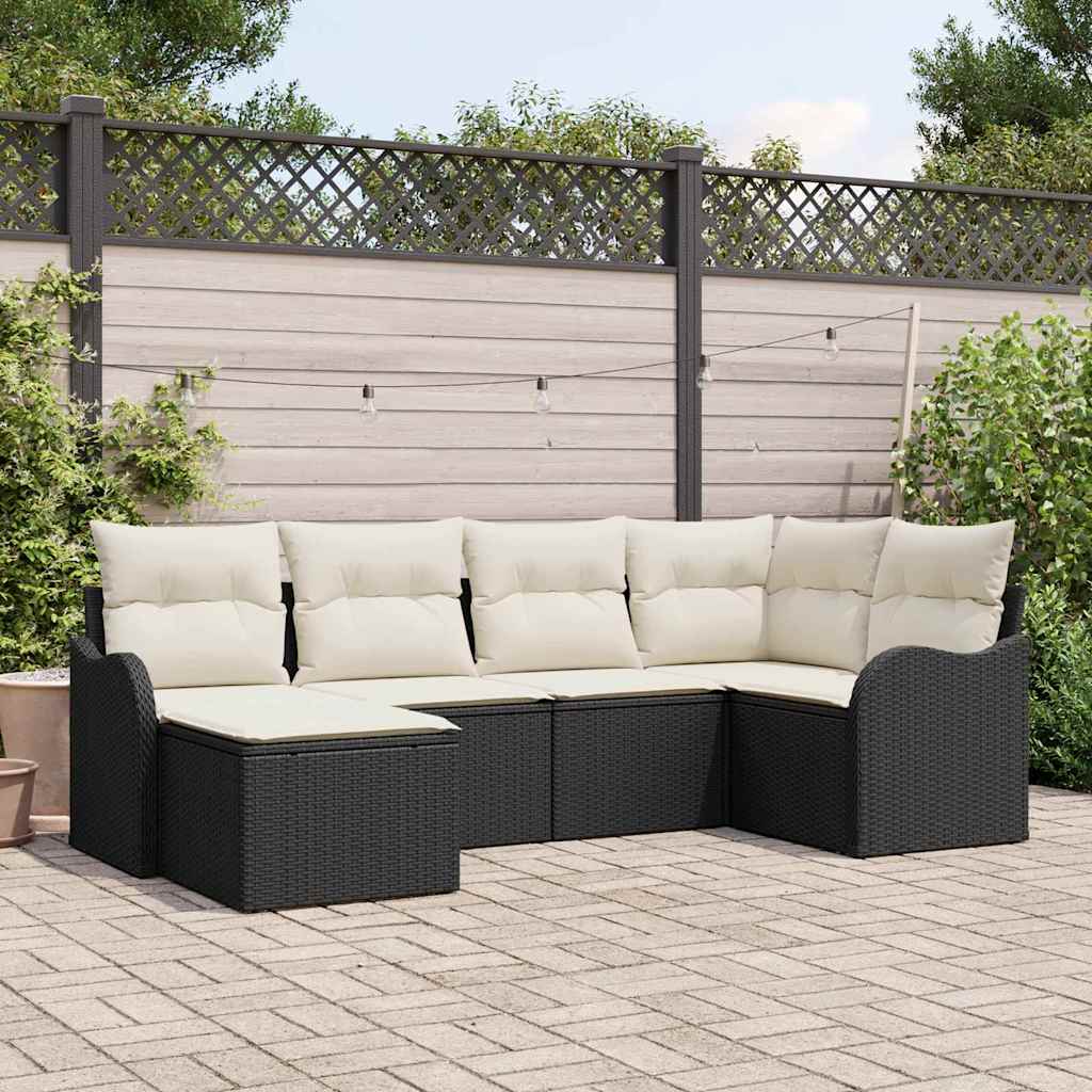 Set Divano da Giardino 6 pcs Nero e bianco Poly Rattan | homemem39