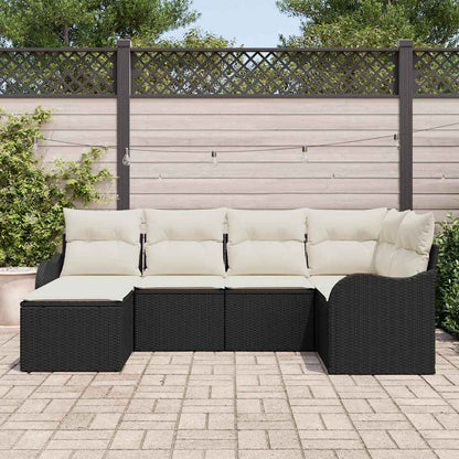Set Divano da Giardino 6 pcs Nero e bianco Poly Rattan | homemem39