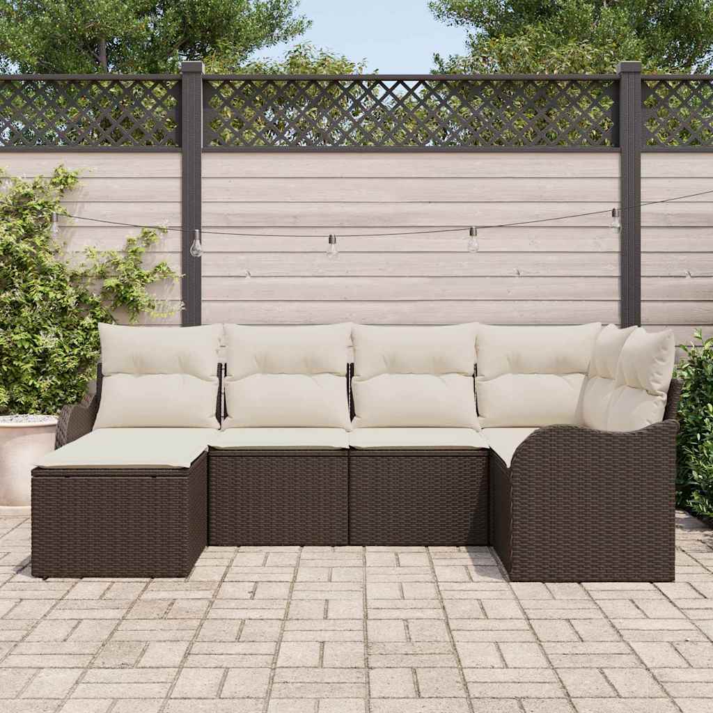 Set Divano da Giardino 6 pcs Marrone e bianco Poly Rattan | homemem39