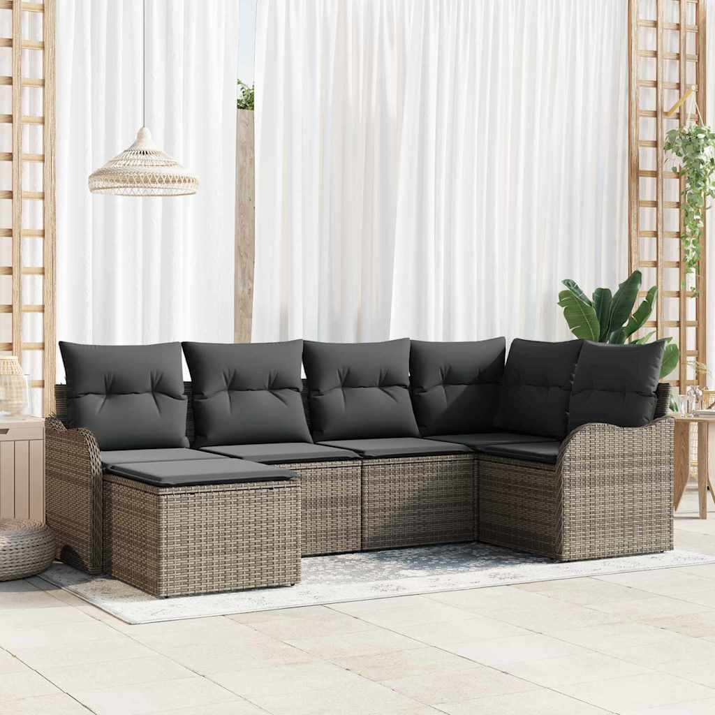 Set Divano da Giardino con cuscino 6 pcs Grigio Poly Rattan | homemem39