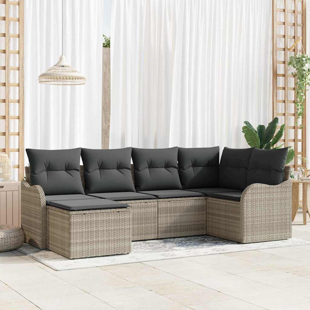Set Divano da Giardino 6 pcs Grigio chiaro Poly Rattan | homemem39