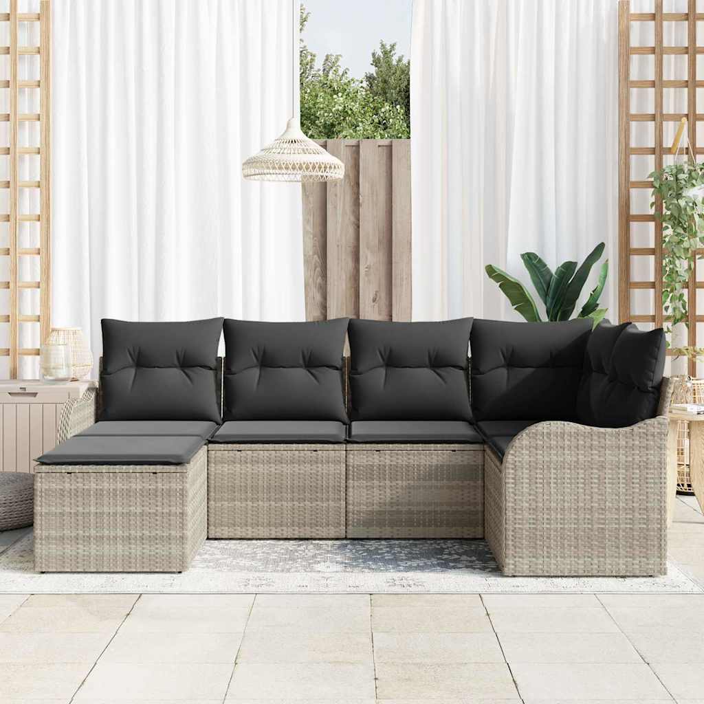 Set Divano da Giardino 6 pcs Grigio chiaro Poly Rattan | homemem39