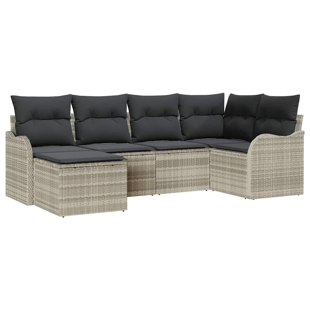 Set Divano da Giardino 6 pcs Grigio chiaro Poly Rattan | homemem39