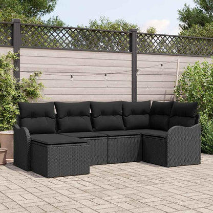 Set Divano da Giardino con cuscino 6 pcs Nero Poly Rattan | homemem39