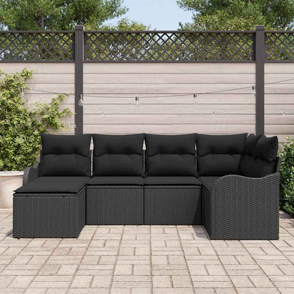 Set Divano da Giardino con cuscino 6 pcs Nero Poly Rattan | homemem39