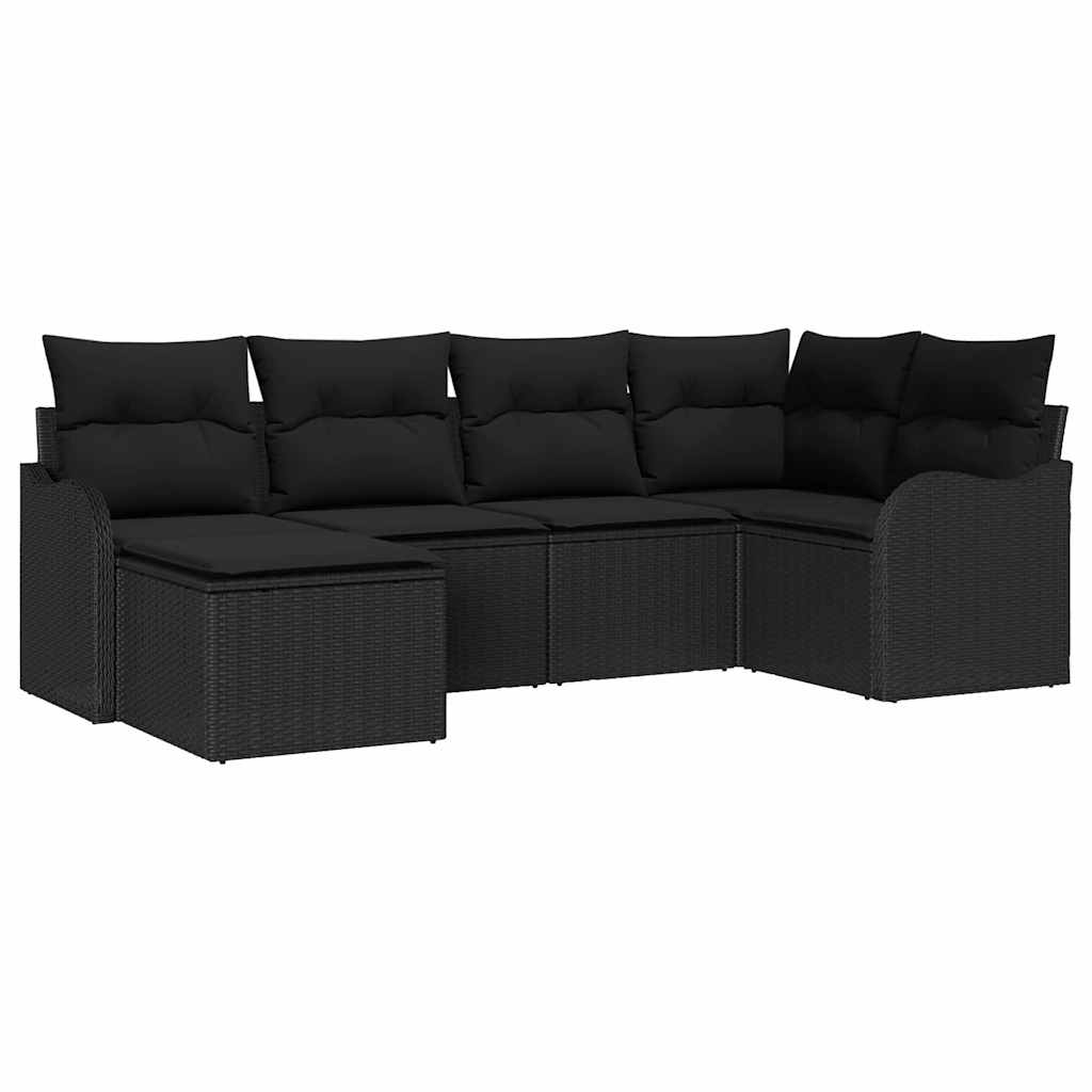 Set Divano da Giardino con cuscino 6 pcs Nero Poly Rattan | homemem39