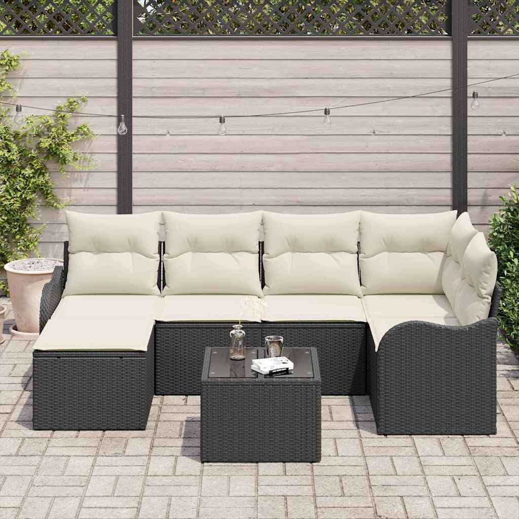 Set Divano da Giardino 7 pcs Nero e bianco Poly Rattan | homemem39