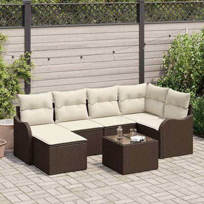 Set Divano da Giardino 7 pcs Marrone e bianco Poly Rattan | homemem39