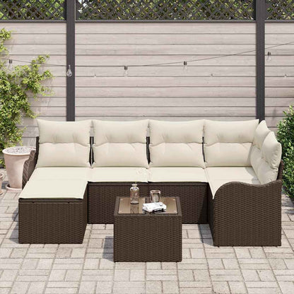 Set Divano da Giardino 7 pcs Marrone e bianco Poly Rattan | homemem39