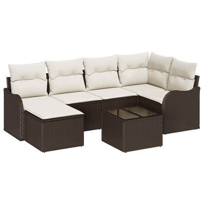 Set Divano da Giardino 7 pcs Marrone e bianco Poly Rattan | homemem39