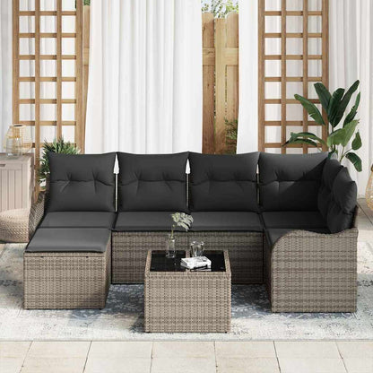 Set Divano da Giardino con cuscino 7 pcs Grigio Poly Rattan | homemem39