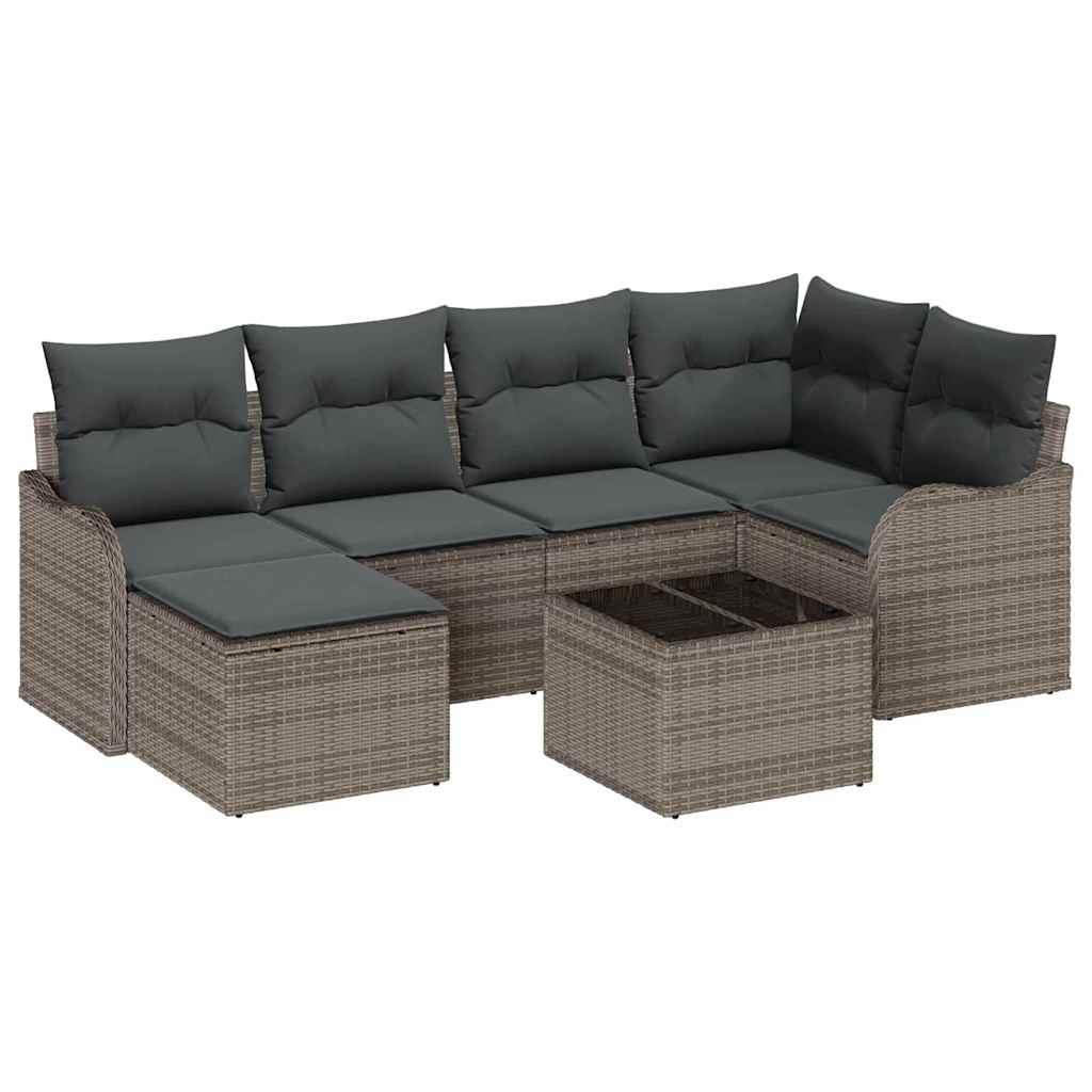 Set Divano da Giardino con cuscino 7 pcs Grigio Poly Rattan | homemem39