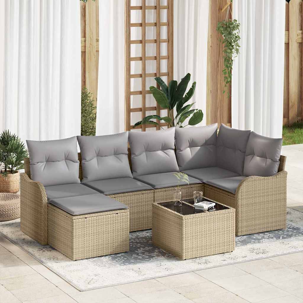 Set Divano da Giardino 7 pcs beige e grigio chiaro Poly Rattan | homemem39