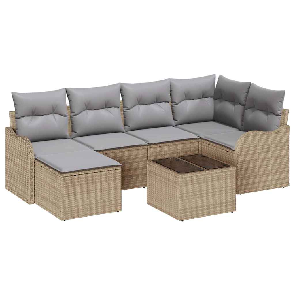 Set Divano da Giardino 7 pcs beige e grigio chiaro Poly Rattan | homemem39