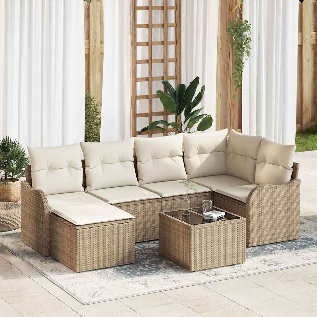 Set Divano da Giardino 7 pcs Beige e bianco Poly Rattan | homemem39