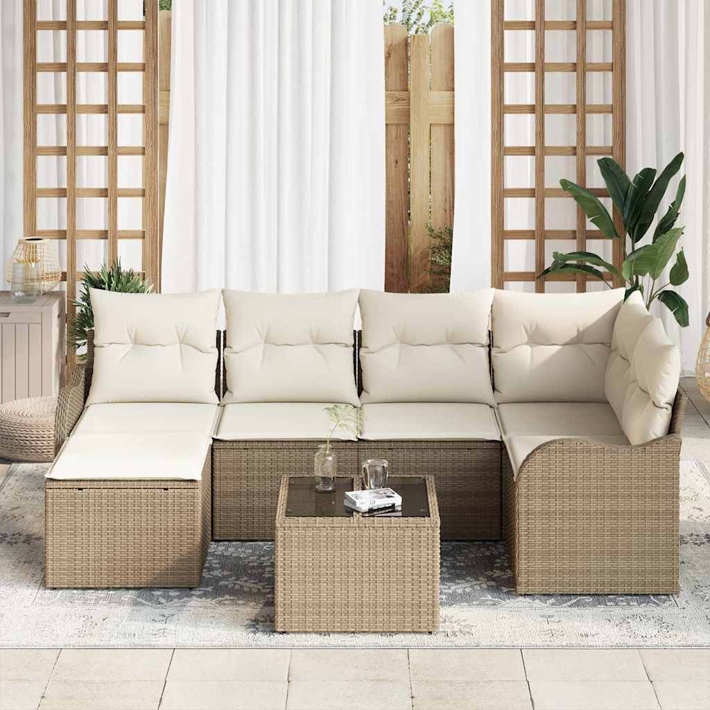 Set Divano da Giardino 7 pcs Beige e bianco Poly Rattan | homemem39