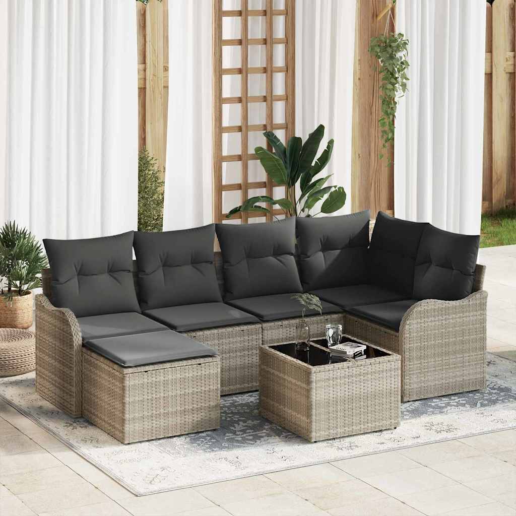 Set Divano da Giardino 7 pcs Grigio chiaro Poly Rattan | homemem39