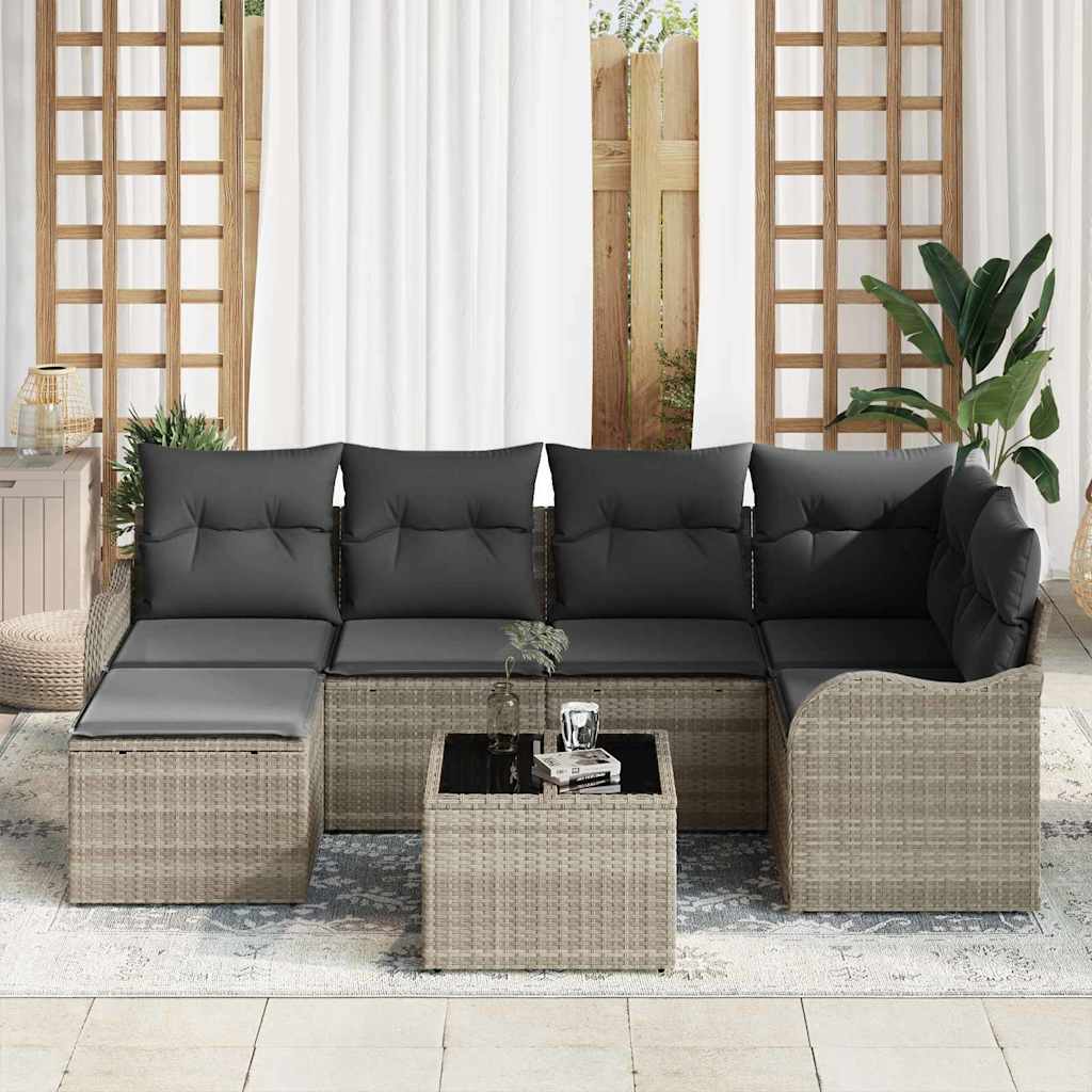 Set Divano da Giardino 7 pcs Grigio chiaro Poly Rattan | homemem39