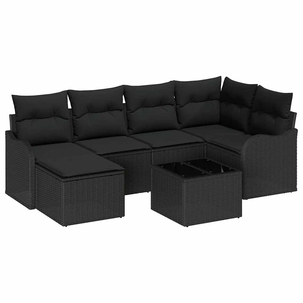 Set Divano da Giardino con cuscino 7 pcs Nero Poly Rattan | homemem39
