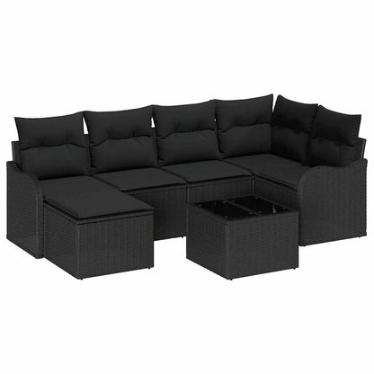 Set Divano da Giardino con cuscino 7 pcs Nero Poly Rattan | homemem39