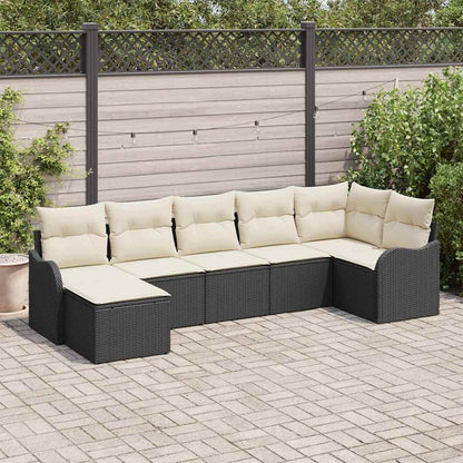 Set Divano da Giardino 7 pcs Nero e bianco Poly Rattan | homemem39