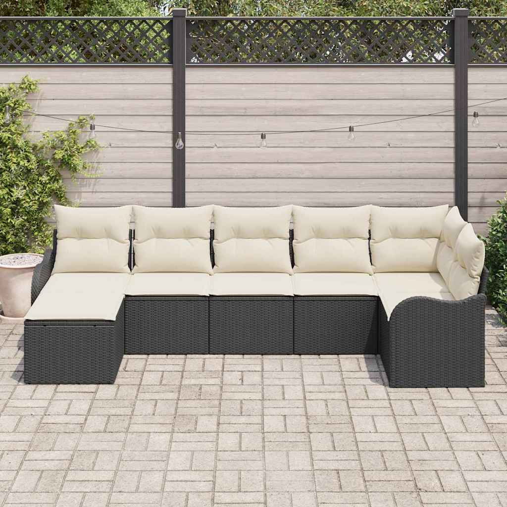 Set Divano da Giardino 7 pcs Nero e bianco Poly Rattan | homemem39