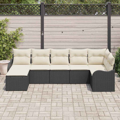 Set Divano da Giardino 7 pcs Nero e bianco Poly Rattan | homemem39