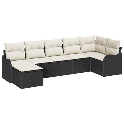 Set Divano da Giardino 7 pcs Nero e bianco Poly Rattan | homemem39