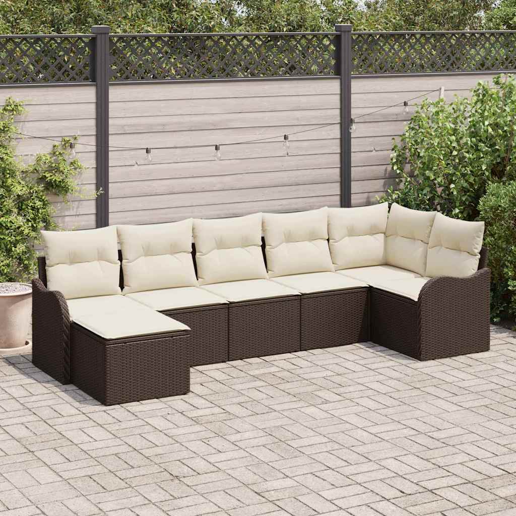 Set Divano da Giardino 7 pcs Marrone e bianco Poly Rattan | homemem39