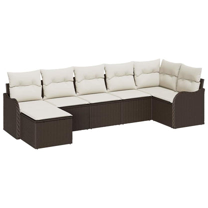 Set Divano da Giardino 7 pcs Marrone e bianco Poly Rattan | homemem39