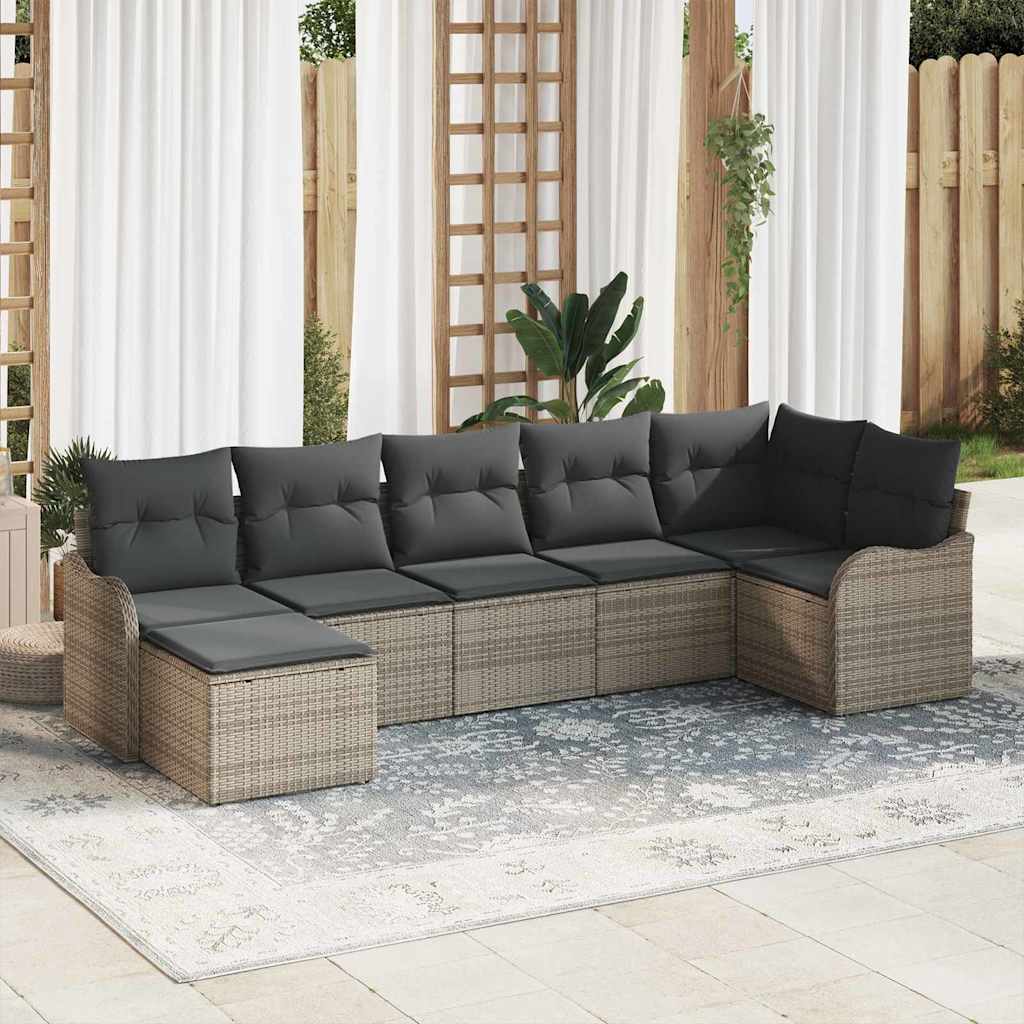Set Divano da Giardino 7 pcs Grigio polyrattan