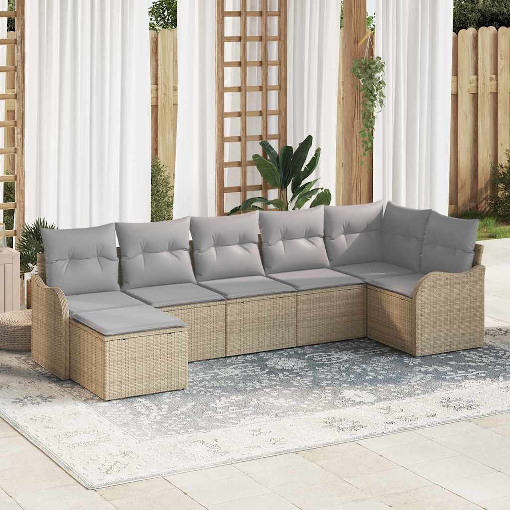 Set Divano da Giardino 7 pcs beige e grigio chiaro Poly Rattan | homemem39