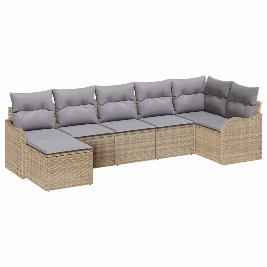Set Divano da Giardino 7 pcs beige e grigio chiaro Poly Rattan | homemem39