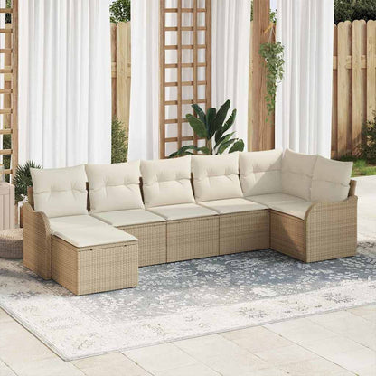 Set Divano da Giardino 7 pcs Beige e bianco Poly Rattan | homemem39