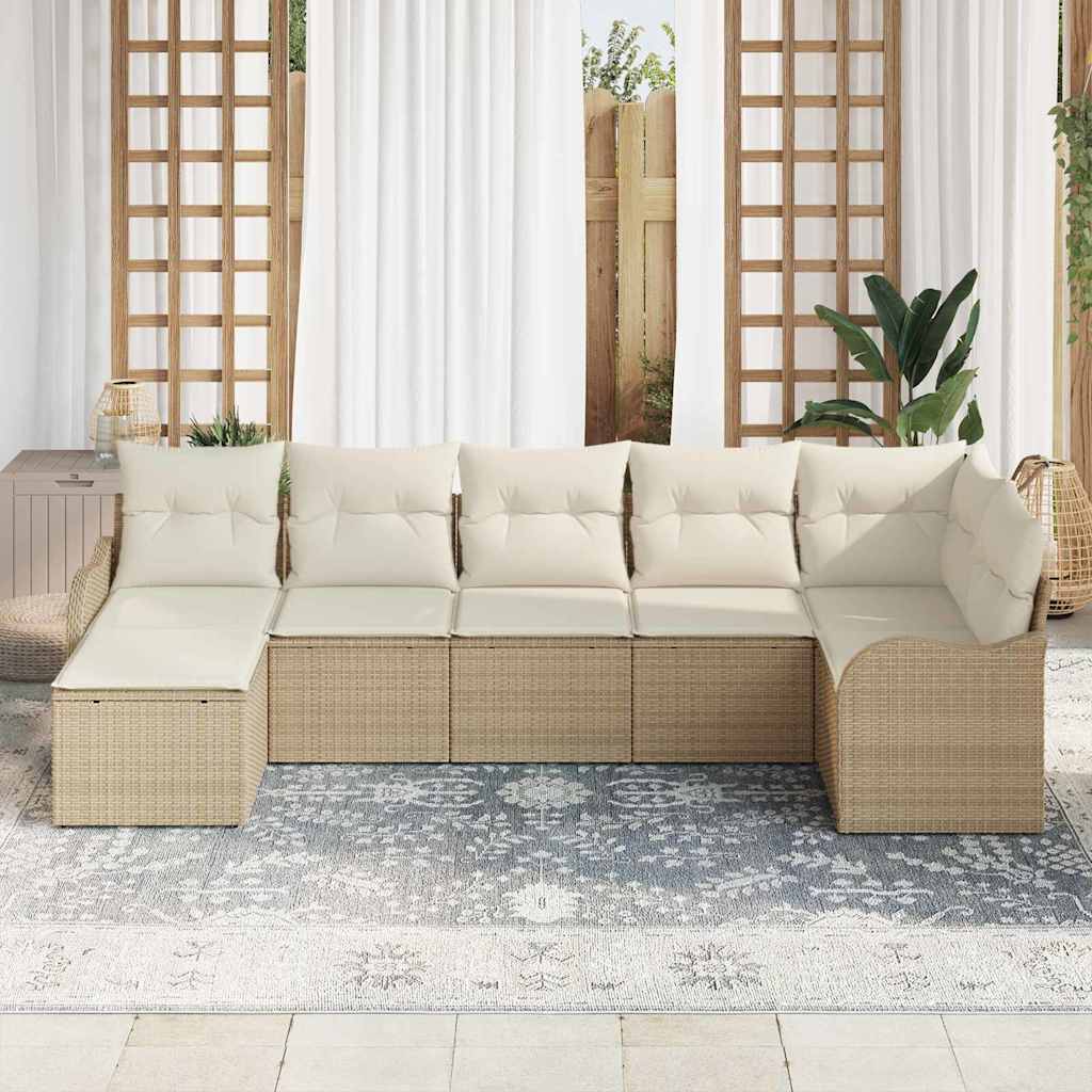 Set Divano da Giardino 7 pcs Beige e bianco Poly Rattan | homemem39