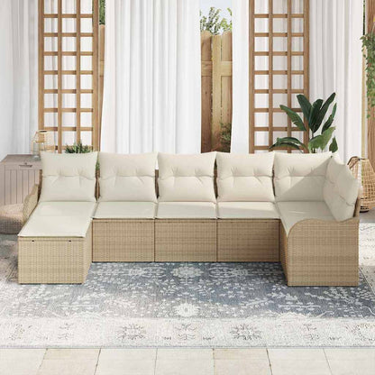 Set Divano da Giardino 7 pcs Beige e bianco Poly Rattan | homemem39