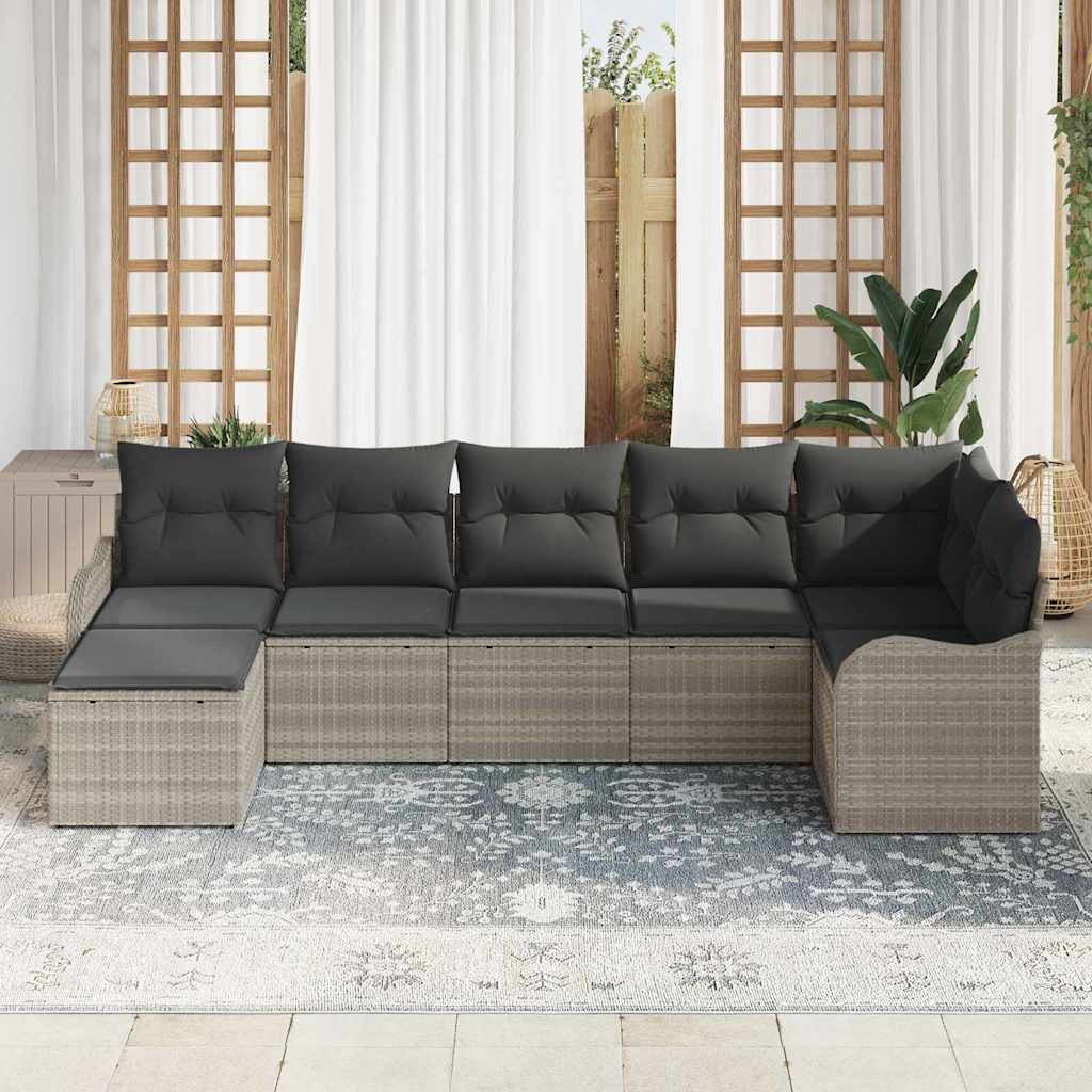 Set Divano da Giardino 7 pcs Grigio chiaro Poly Rattan | homemem39