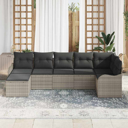 Set Divano da Giardino 7 pcs Grigio chiaro Poly Rattan | homemem39