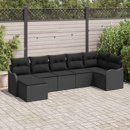 Set Divano da Giardino con cuscino 7 pcs Nero Poly Rattan | homemem39