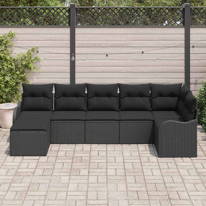 Set Divano da Giardino con cuscino 7 pcs Nero Poly Rattan | homemem39