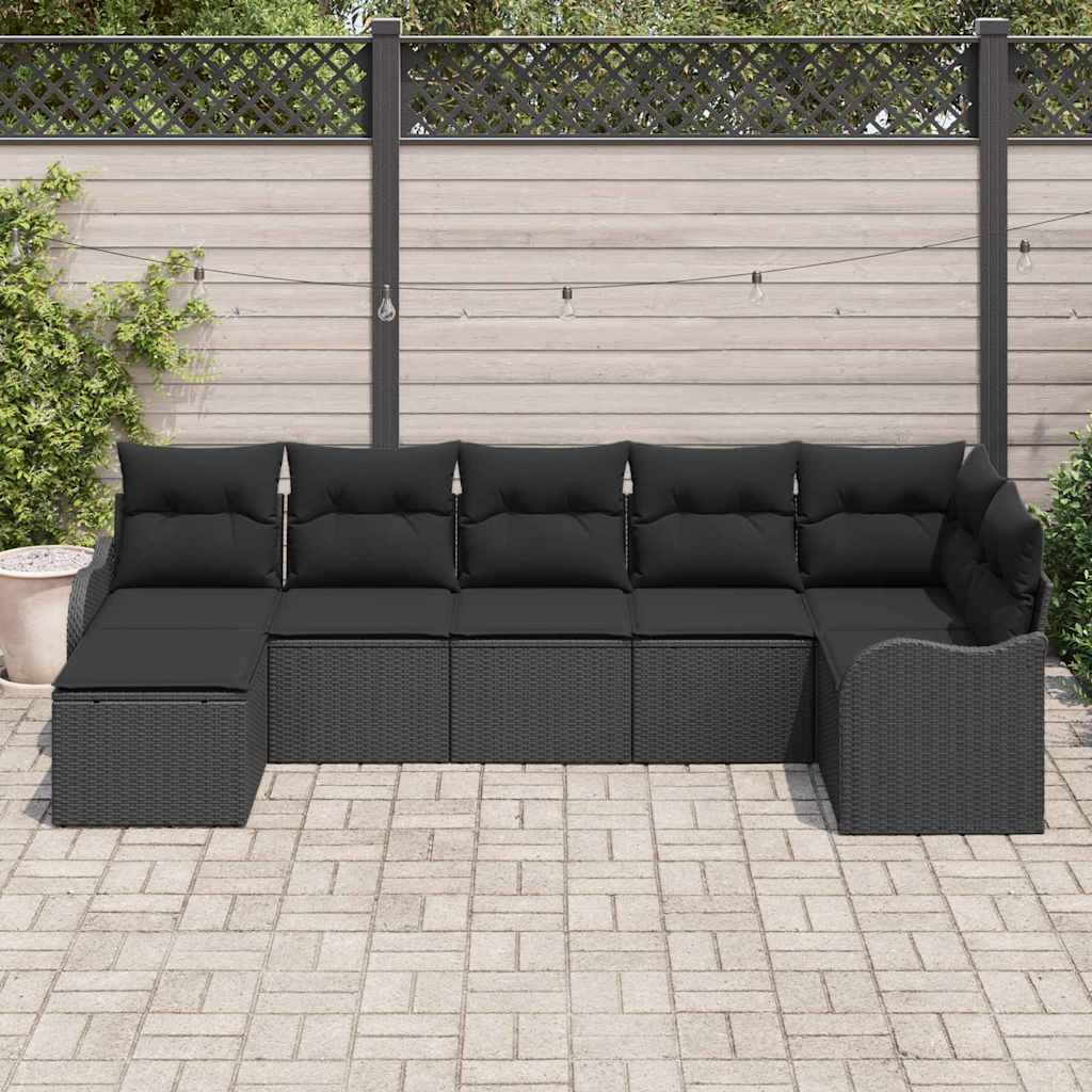 Set Divano da Giardino con cuscino 7 pcs Nero Poly Rattan