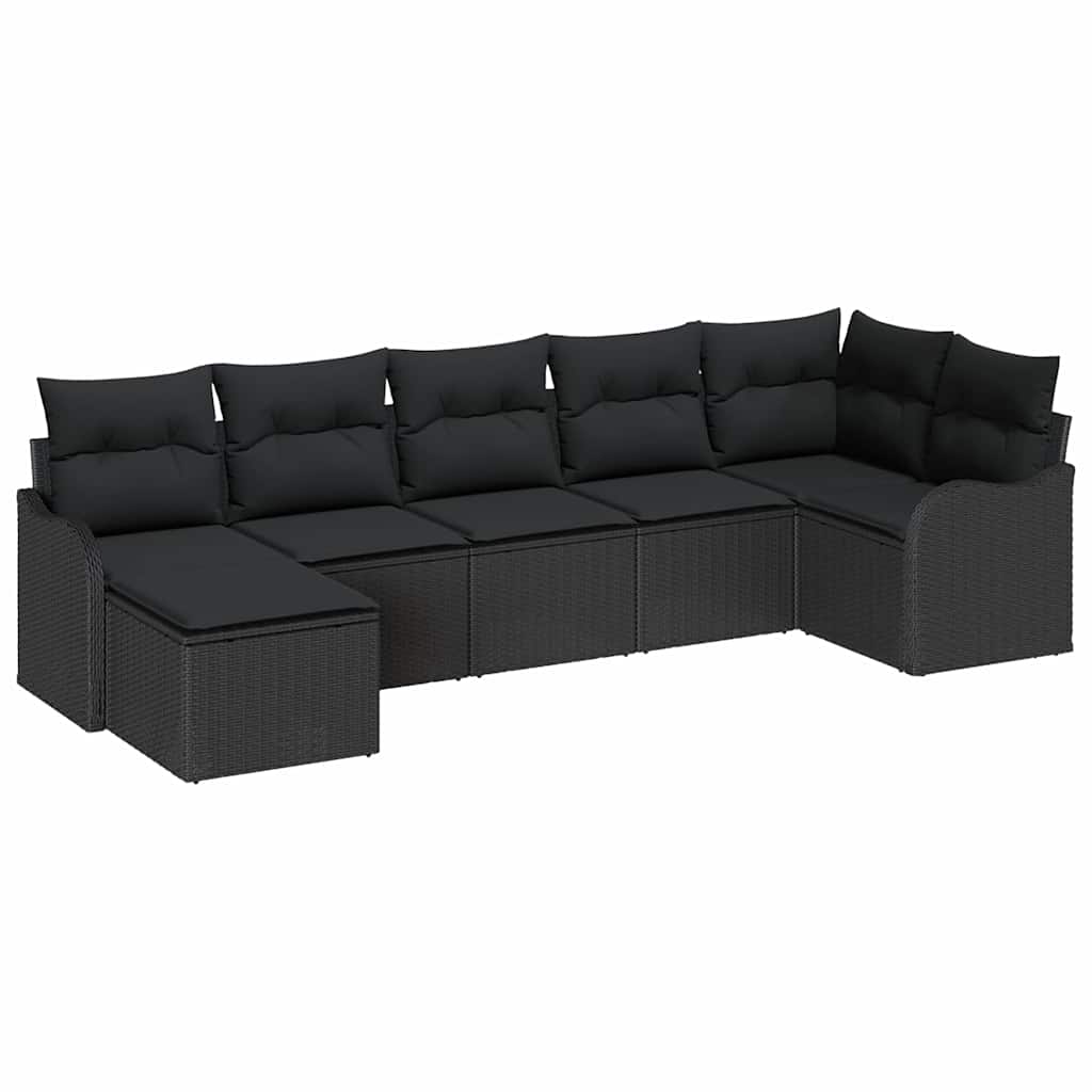 Set Divano da Giardino con cuscino 7 pcs Nero Poly Rattan | homemem39
