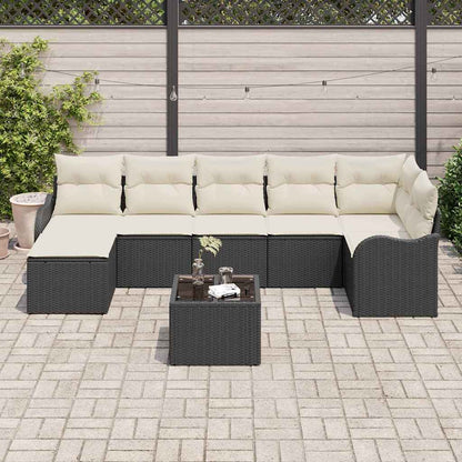 Set Divano da Giardino 8 pcs Nero e bianco Poly Rattan | homemem39