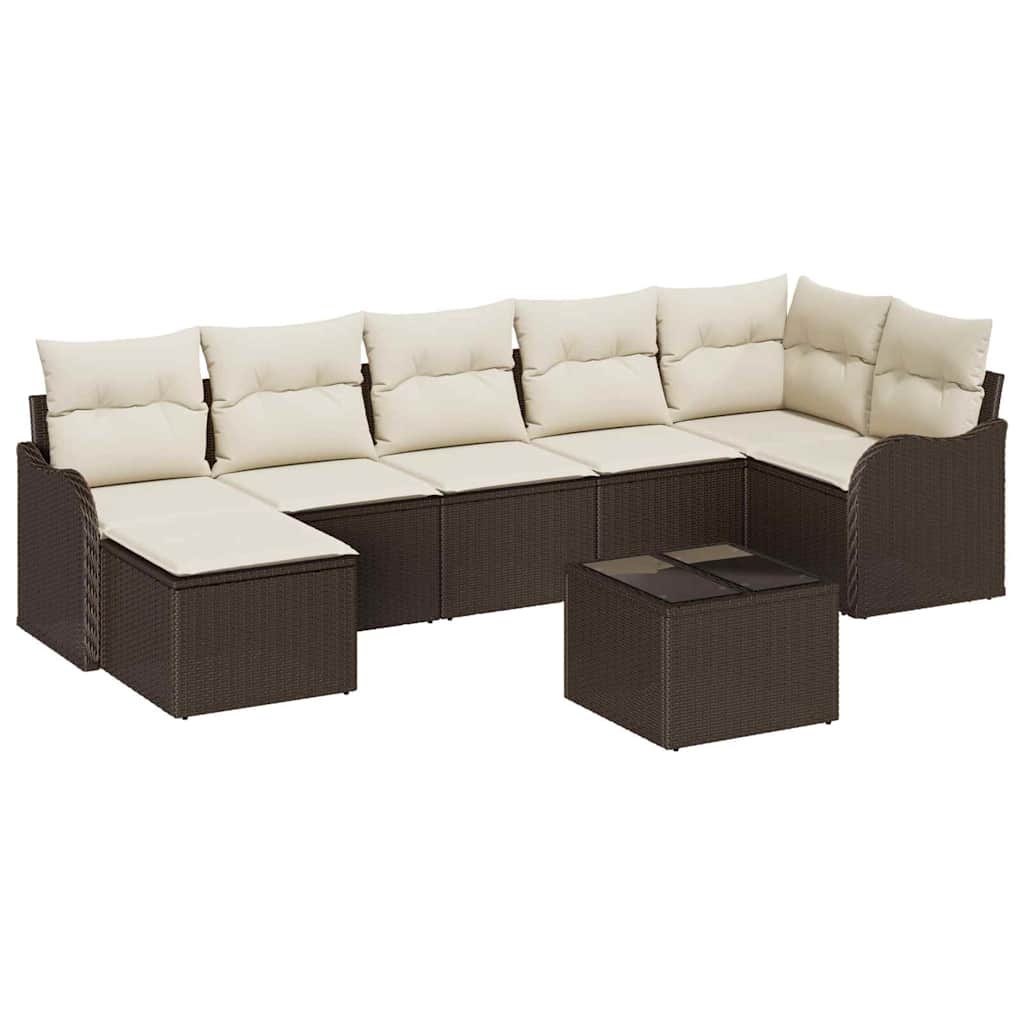 Set Divano da Giardino 8 pcs Marrone e bianco Poly Rattan | homemem39