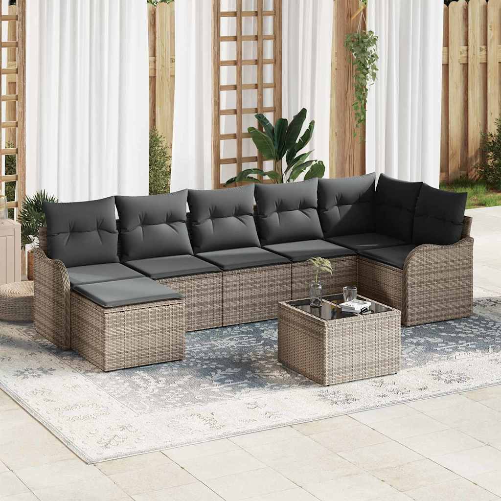 Set Divano da Giardino con cuscino 8 pcs Grigio Poly Rattan