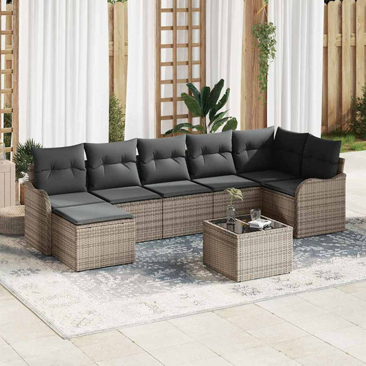 Set Divano da Giardino con cuscino 8 pcs Grigio Poly Rattan | homemem39