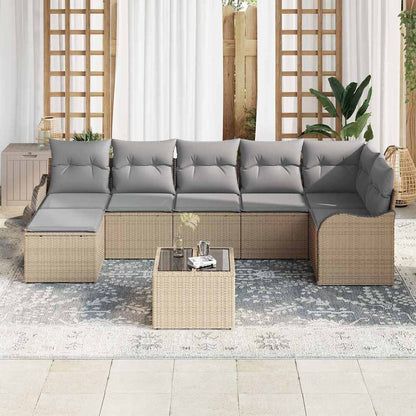 Set Divano da Giardino 8 pcs beige e grigio chiaro Poly Rattan